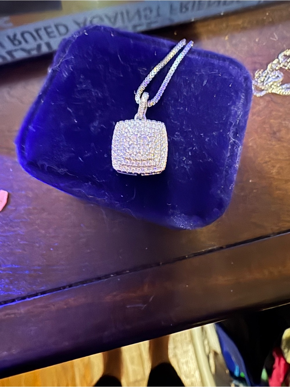 Diamond Pavé Cushion Pendant Necklace - Silver Tone